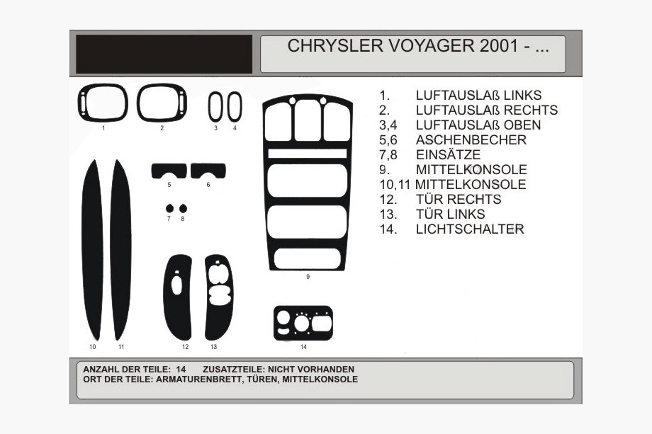 Chrysler Voyager 2001–2007 Kojelaudan puujäljitelmäkoristepaneelit (2001↗) Alumiini Image
