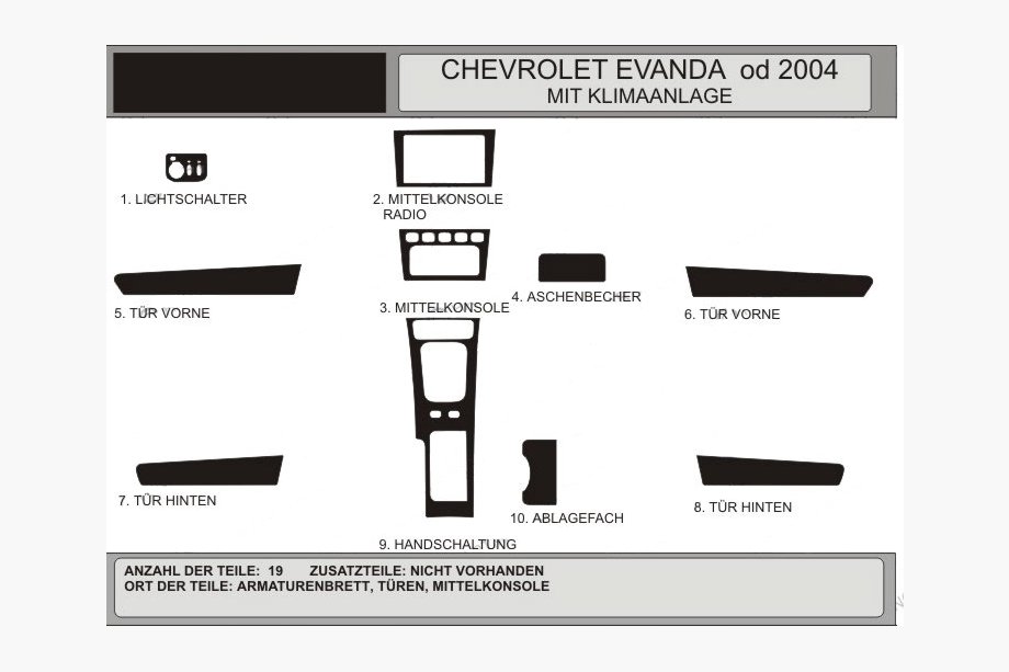 Chevrolet Evanda 2000–2006 Kojelaudan suojukset (Hartman) Musta Image