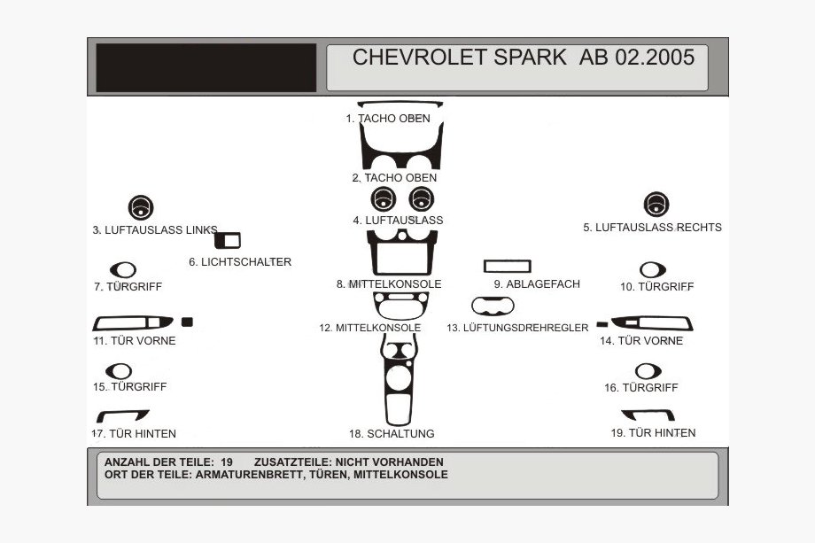 Chevrolet Spark 2004–2009 Kojelaudan suojukset (Hartman) Sininen Image