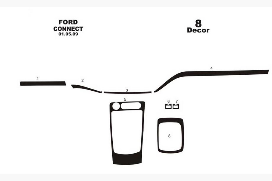 Ford Connect 2010–2013 Kojelaudan listat (pieni sarja) Hiilikuitu Kuva 3