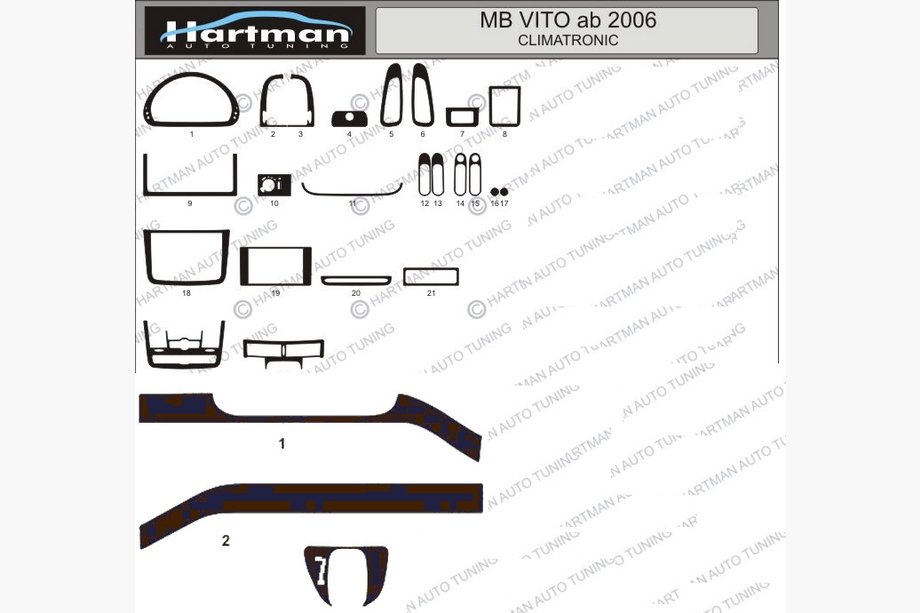 Mercedes Viano 2004–2014 Kojelaudan paneelilistat (malli automaattisella ilmastoinnilla) Image