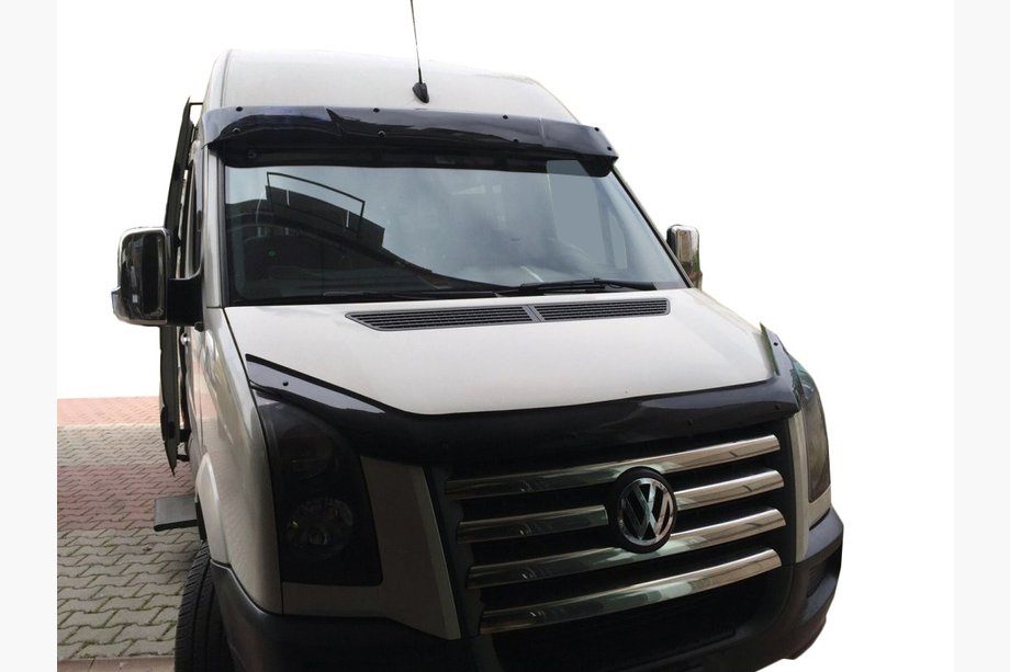 Volkswagen Crafter 2006–2016 Tuulilasin aurinkolippa rungolla V1 (kiiltävä musta, 5 mm) Image