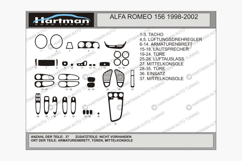 Alfa Romeo 156 1997–2007 Kojelaudan suojukset (Hartman) Alumiini Image