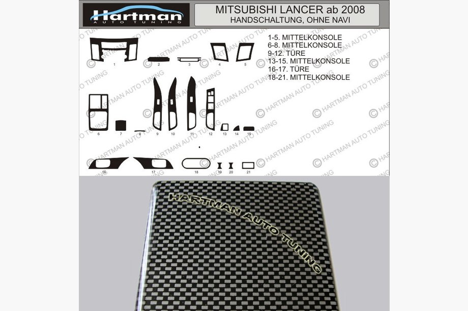 Mitsubishi Lancer X 2008– Tarjous! Kojelaudan koristelistat hiilikuitukuosilla Image