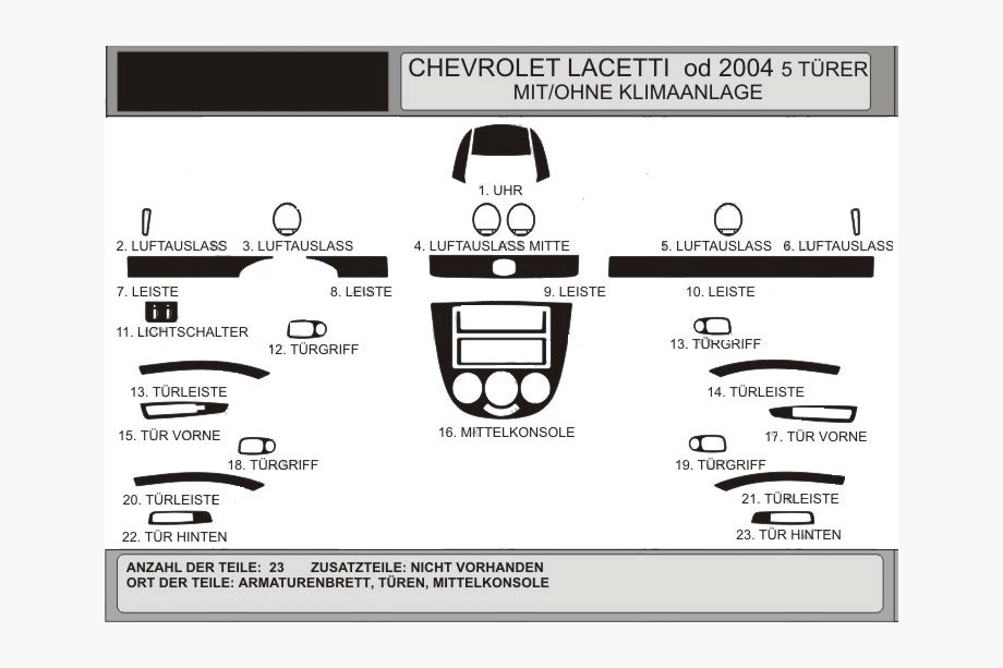 Chevrolet Lacetti 2003–2024 Kojelaudan listat Hatchback (Hartman) Alumiini Image