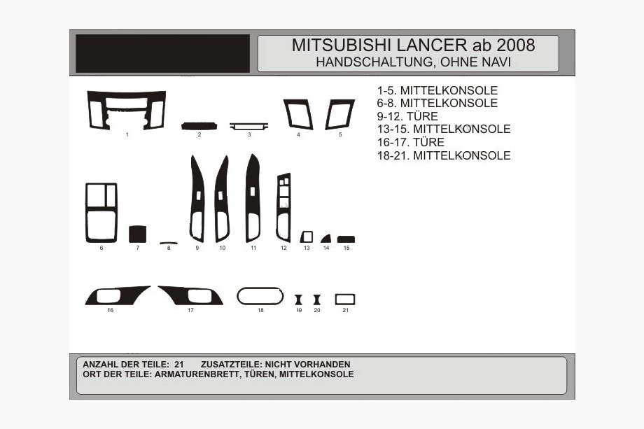 Mitsubishi Lancer X 2008– Kojelaudan suojukset (Hartman) Pähkinä Image