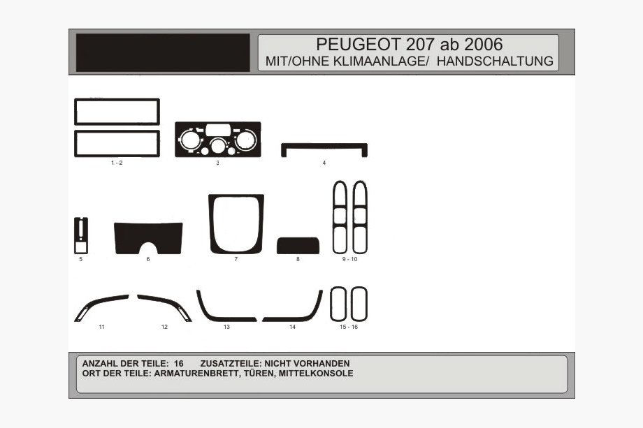 Peugeot 207 2006–2014 Kojelaudan suojukset (Hartman) Hiilikuitu Image