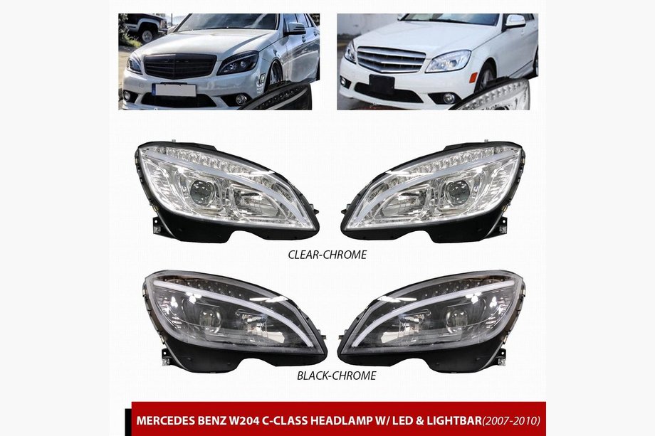 Mercedes C-sarja W204 2007–2015 LED-etuajovalot (2007-2011, 2 kpl) Musta Image