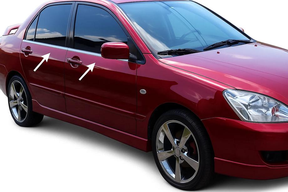 Mitsubishi Lancer 9 2004–2008 Ikkunoiden ulkolistat (4 kpl, ruostumaton teräs) Carmos - turkkilainen teräs Image