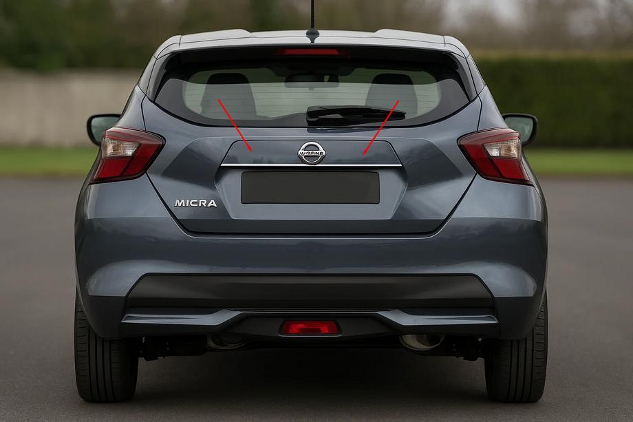 Nissan Micra K14 2016– Kromilista rekisterikilven yläpuolelle OmsaLine (ruostumaton teräs) Image