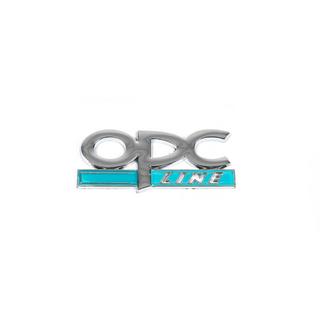 Metallinen OPC Line -takaluukun merkki (kromi+sininen) kuva 2