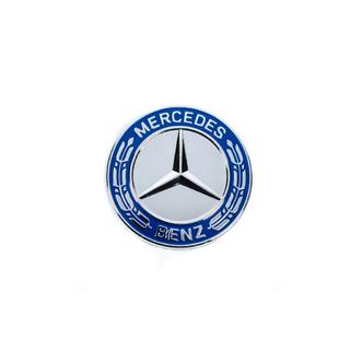 Emblemin tilalle tuleva peitelevy konepeltiin Mercedes (sininen ja kromi, 57 mm) kuva 2