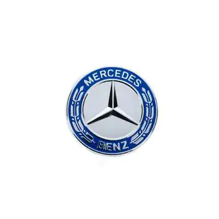 Emblemin tilalle tuleva peitelevy konepeltiin Mercedes (sininen ja kromi, 57 mm) kuva 2