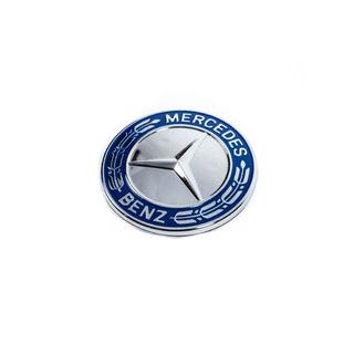 Emblemin tilalle tuleva peitelevy konepeltiin Mercedes (sininen ja kromi, 57 mm) kuva 1