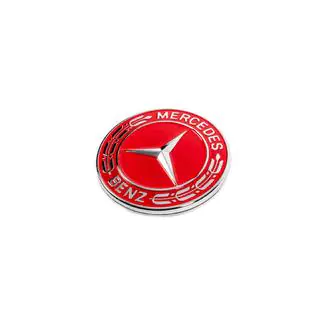 Peitetulppa embleemin tilalle konepeltiin Mercedes (punainen, 57 mm) kuva 2