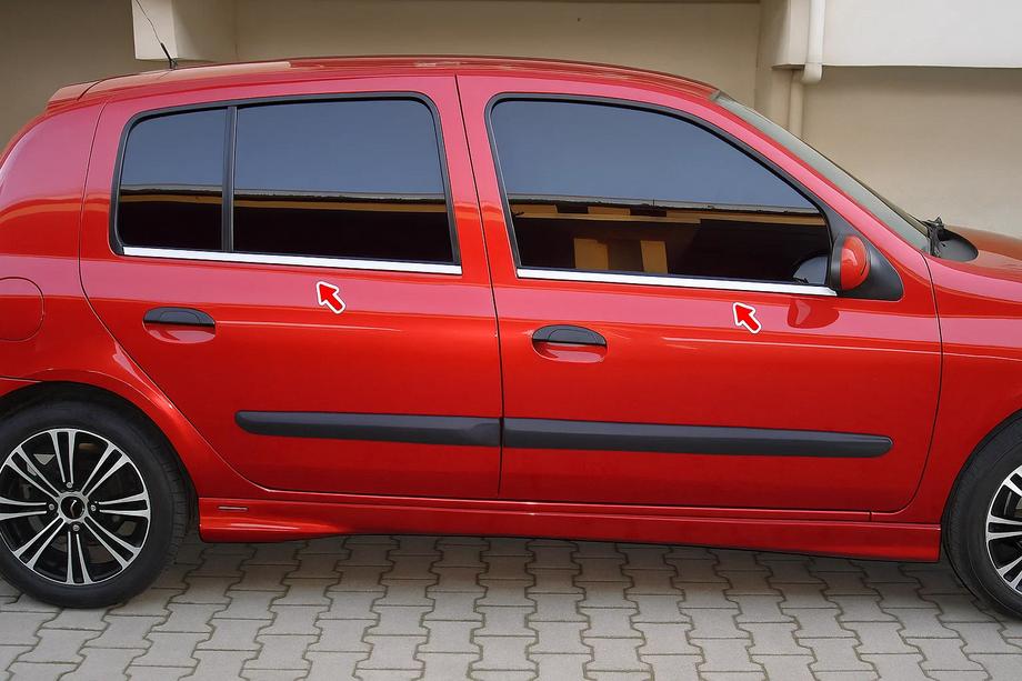 Renault Clio II 1998–2005 Ulkoiset ikkunankehyslistat (HB, 4 kpl, ruostumaton teräs) Kuva 1