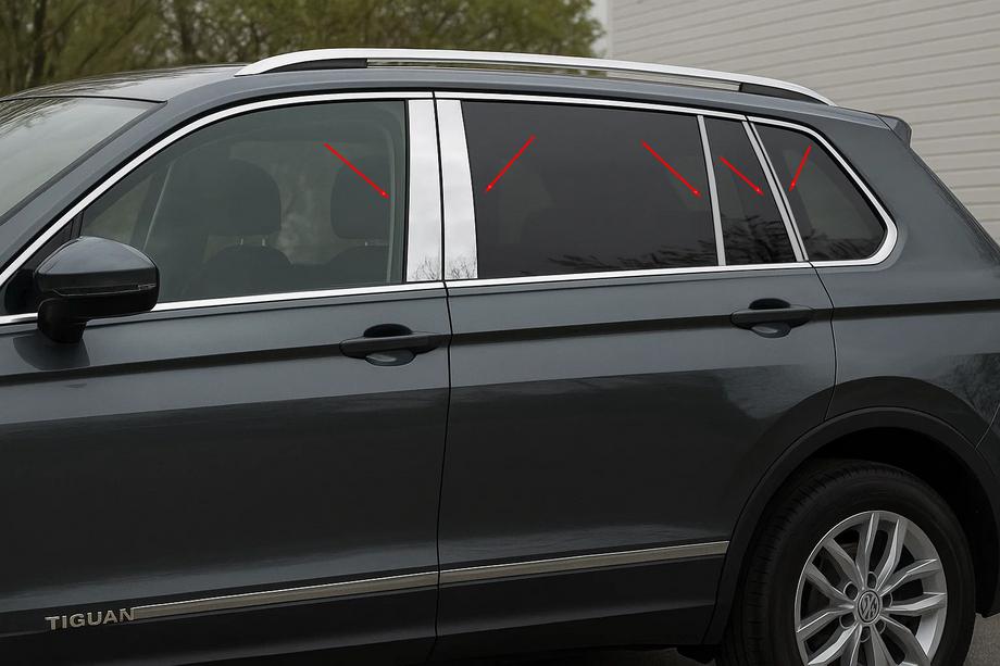 Volkswagen Tiguan 2016–2023 Ovipilarilistat (10 kpl, ruostumaton teräs) Image