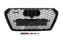 Audi A4 B9 2015–2024 Etu jäähdyttimen säleikkö RS-tyyliin, Quattro-teksti (2015-2019, musta) kuva 1