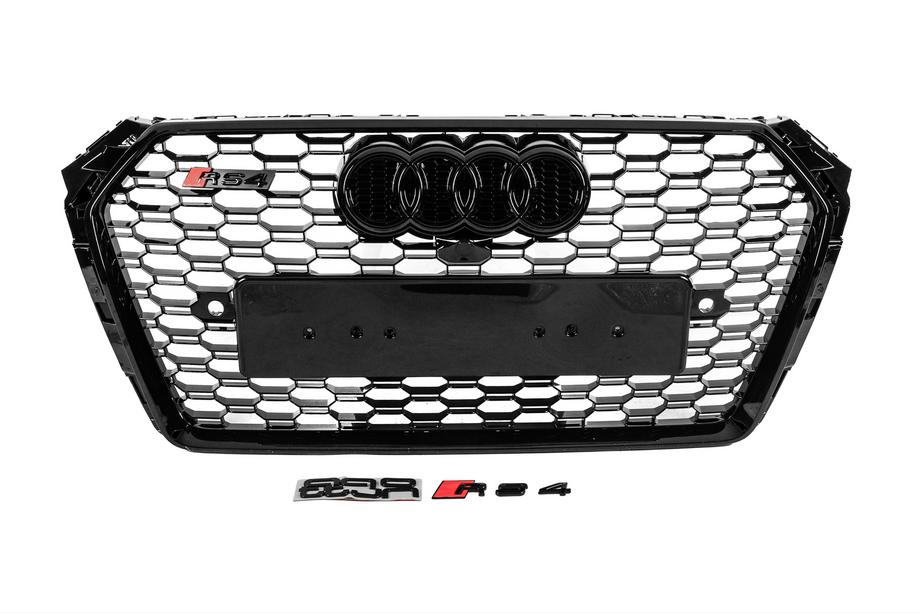 Audi A4 B9 2015–2024 Etu jäähdyttimen säleikkö RS-tyyliin, Quattro-teksti (2015-2019, musta) Image