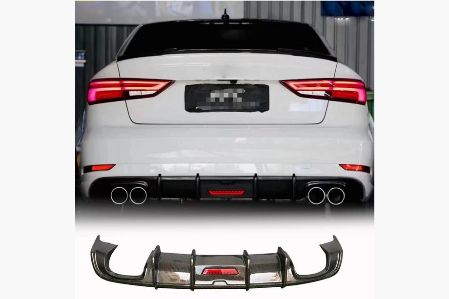 Audi A3 2012–2020 Takapuskurin diffuusori LED-jarruvalolla (Base Sedan 2017-2020, hiilikuitu) Image