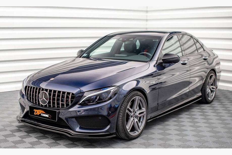 Mercedes C-class W205 2014–2021 DPT V2 etupuskurin lip-spoileri (2014-2018, vain AMG-Line, kiiltävän musta) Kuva 1