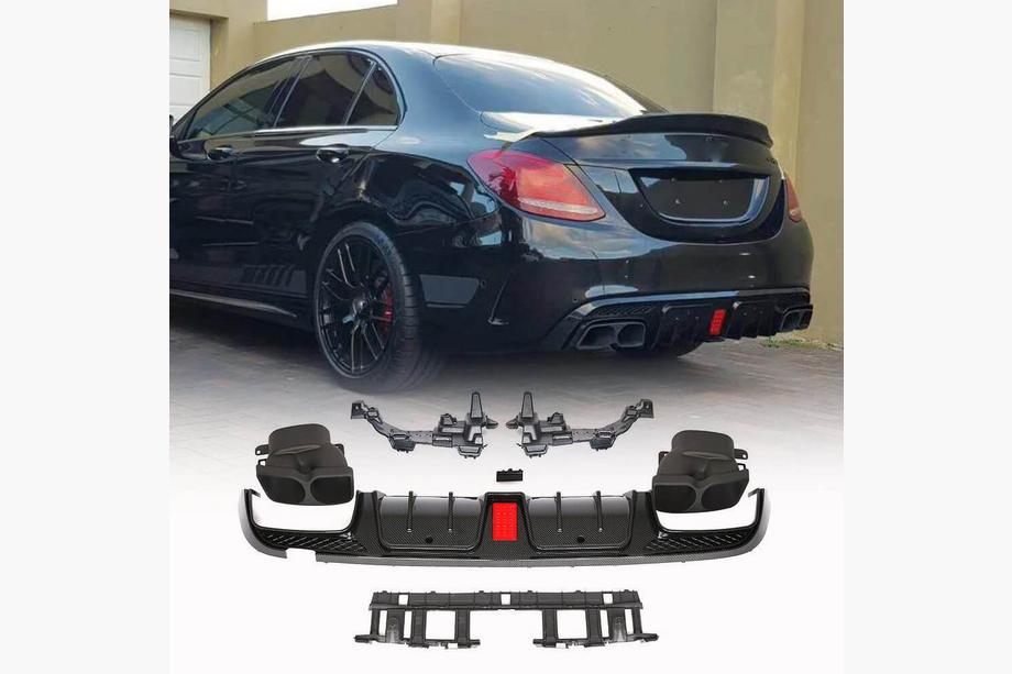 Mercedes C-class W205 2014–2021 Takapuskurin diffuusori pakoputkenpäillä (SD C43 AMG 2015-2019, hiilikuitu) Image