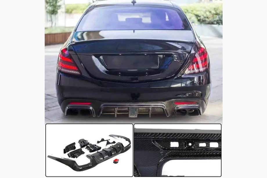 Mercedes S-class W222 2013–2022 Takapuskurin diffuusori pakoputken päillä (S63/S65 AMG 2018-2021, hiilikuitu) Image