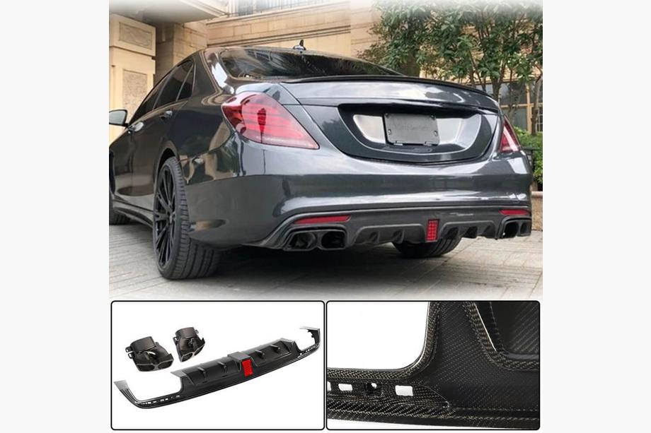 Mercedes S-class W222 2013–2022 Takapuskurin diffuusori pakoputken päillä (S63 AMG 2014-2017, hiilikuitu) Image