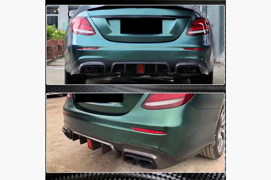 Mercedes E-class W213 2016–2023 Takapuskurin diffuusori pakoputkenpäillä V2 (AMG/AMG-Line 2016-2019, hiilikuitu) Kuva 4