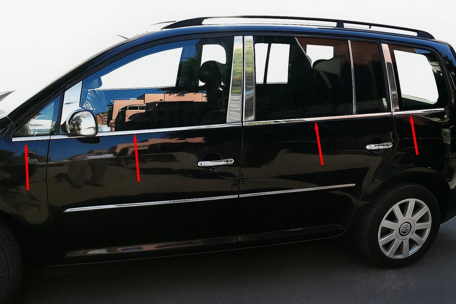 Volkswagen Touran 2003–2010 Ulkoiset ikkunalistat (8 kpl, ruostumaton teräs) Carmos - turkkilainen teräs Image