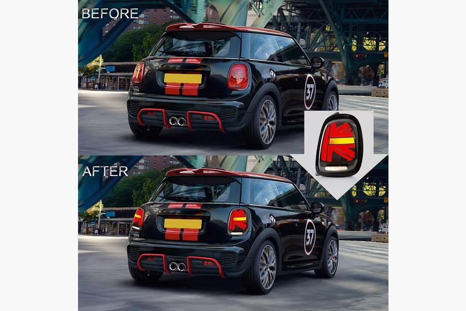 Mini Cooper F55/56/57 2014–2023 LED-takavalot Union Jack -tyyli, punainen (2 kpl) Image