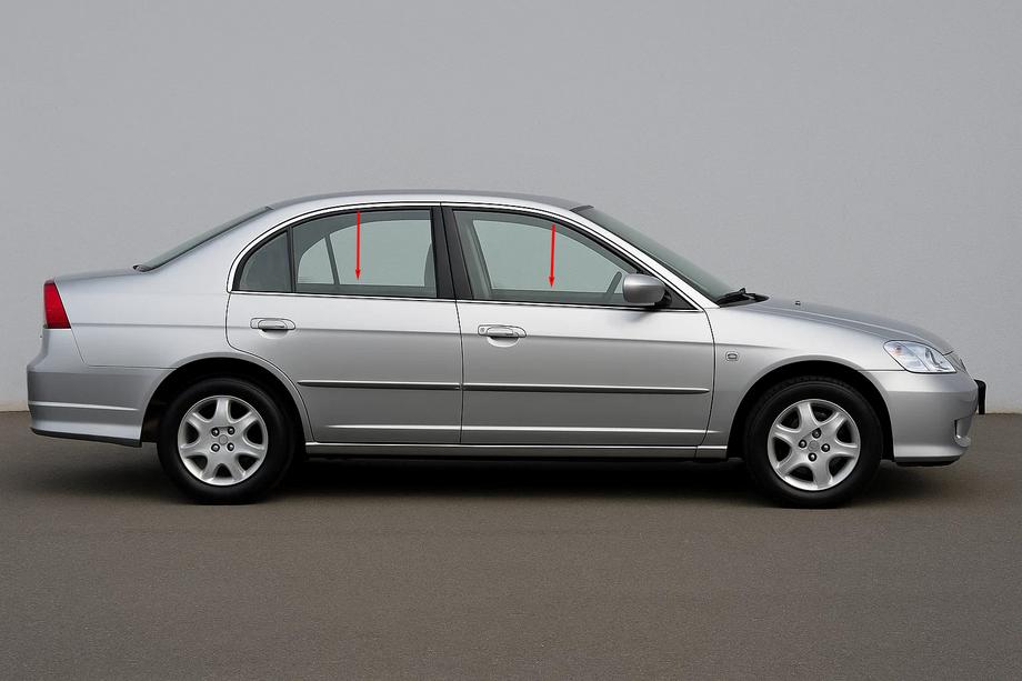 Honda Civic Sedan VII 2001–2006 Ikkunankehyksen ulkolistat (4 kpl, ruostumaton teräs) OmsaLine – italialainen ruostumaton teräs Image