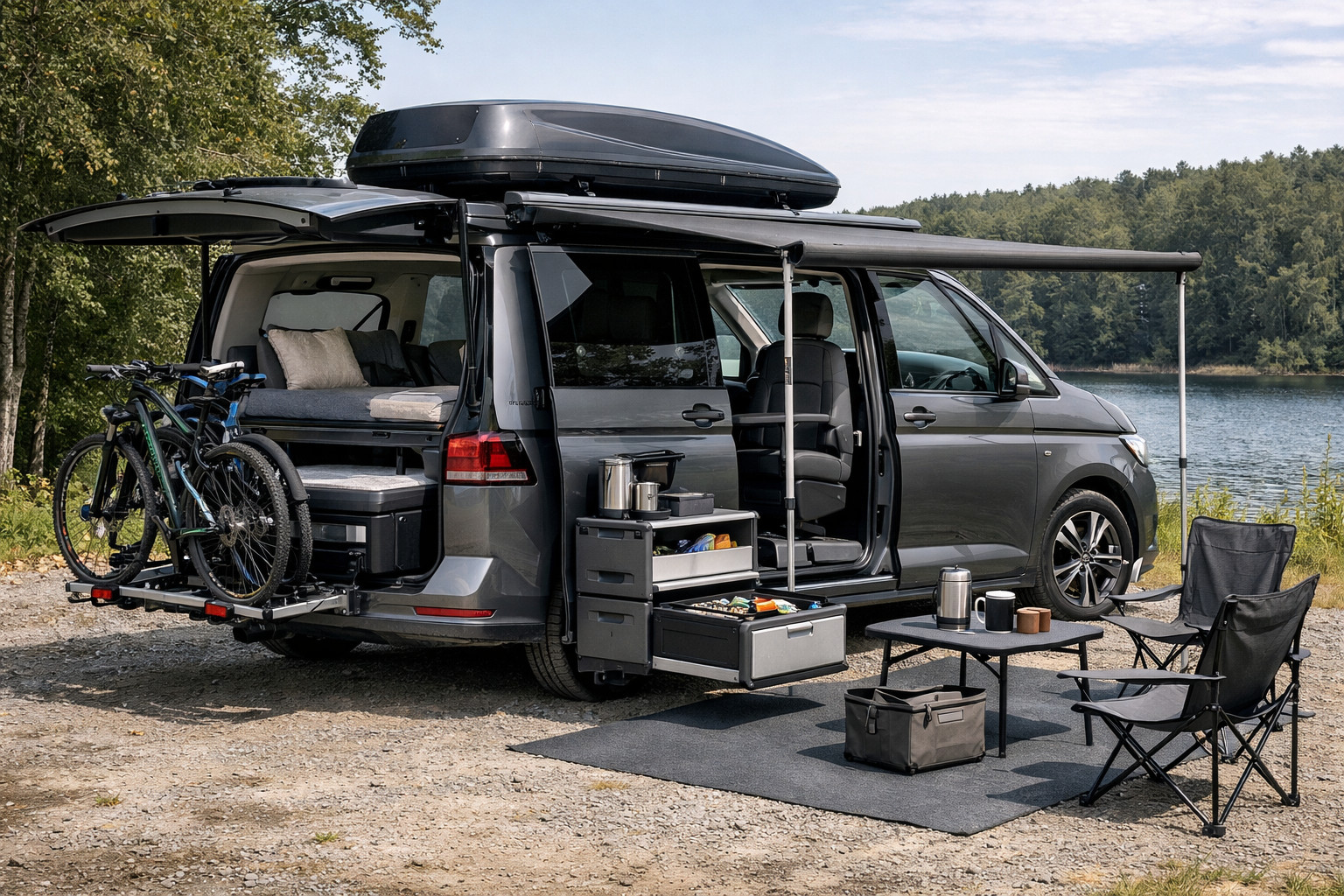 Mitä asentaa Volkswagen Caravelle T7:ään perhematkoille ja sisätilojen muunnoksiin