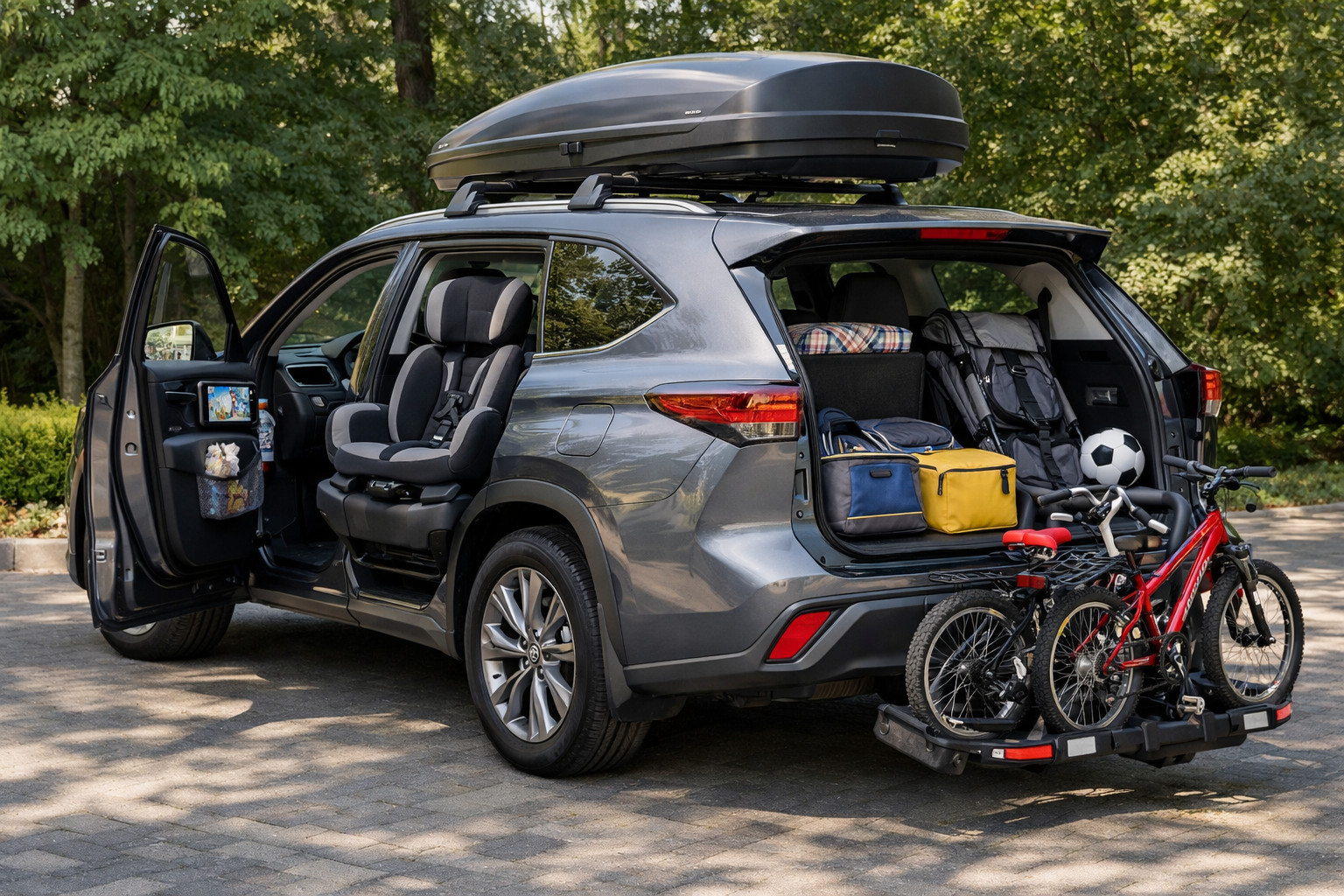 Toyota Highlander -päivityspaketti lapsille, tavaroille ja arkimukavuuteen