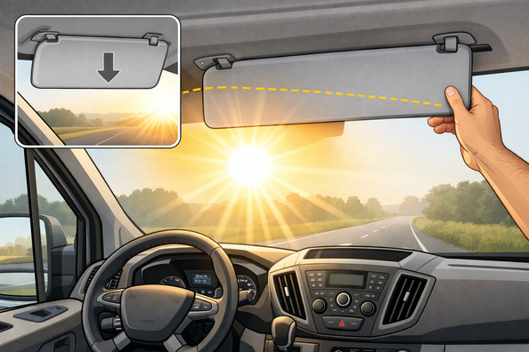 Näin vähennät häikäisevän auringon Ford Transitin tuulilasissa aamuaikaan
