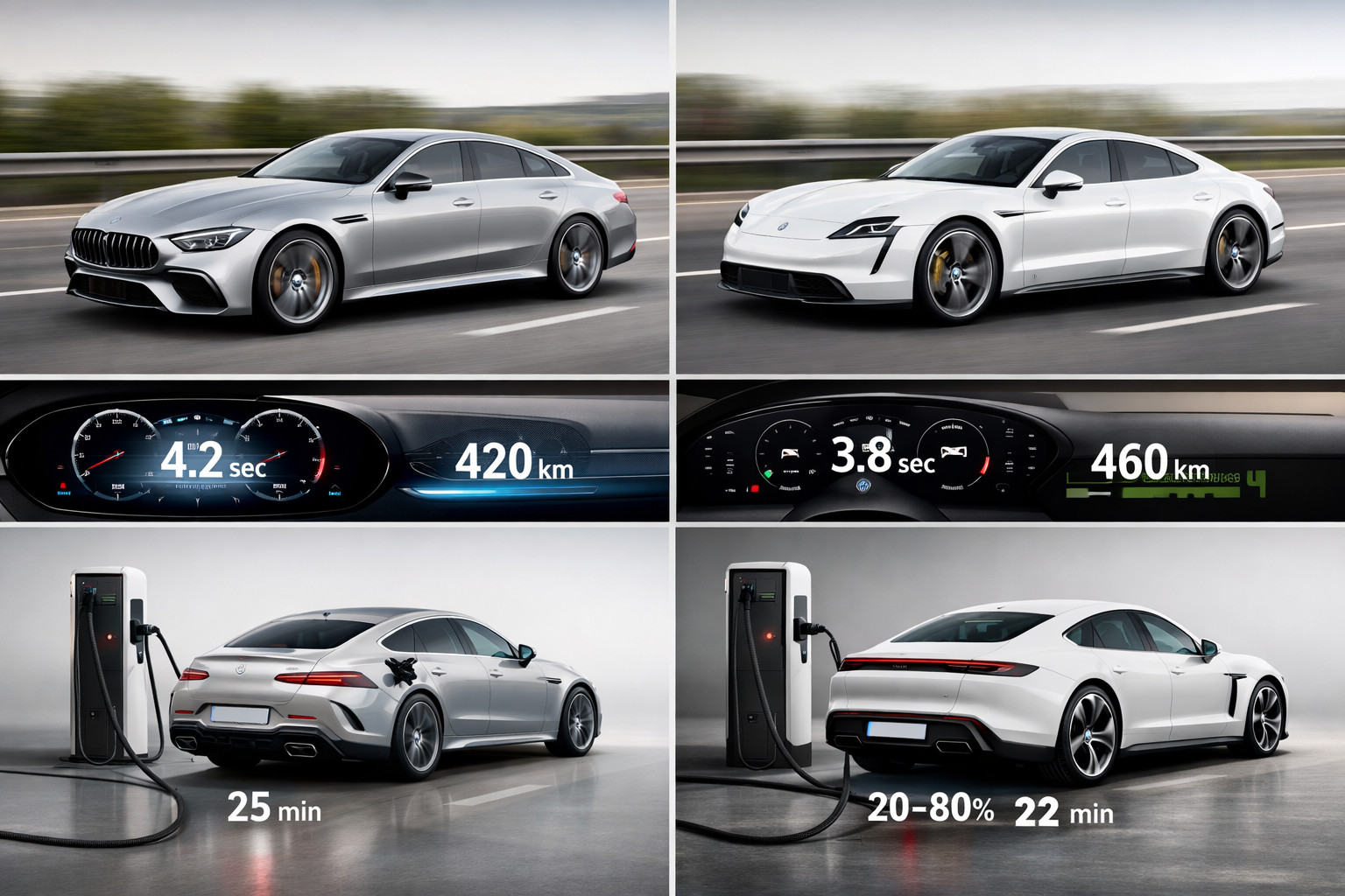 Mercedes-AMG GT 53 vs. Porsche Taycan 4S: toimintamatka, suorituskyky ja lataus