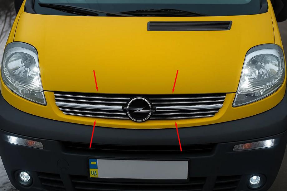 Opel Vivaro 2001–2015 Etusäleikön listat 2001-2007 (8 kpl, ruostumaton teräs) Image