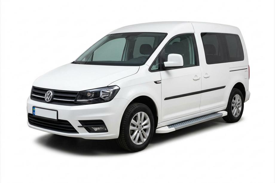 Volkswagen Caddy 2015–2020 Allmond White -sivukynnykset (2 kpl, alumiini) Vakiokiinnityssarja Image