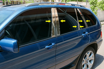 BMW X5 E53 1999–2006 Ovipilarien listat (8 kpl, ruostumaton teräs) kuva 1