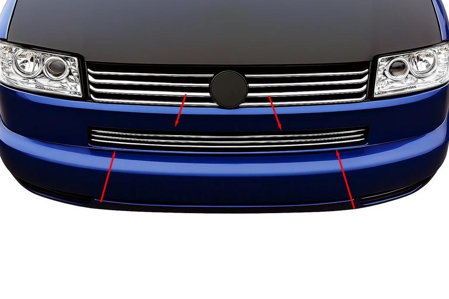 Volkswagen T4 Transporter 1990–2003 Puskurin säleikön listat "Suora konepelti" (3 kpl, ruostumaton teräs) Image