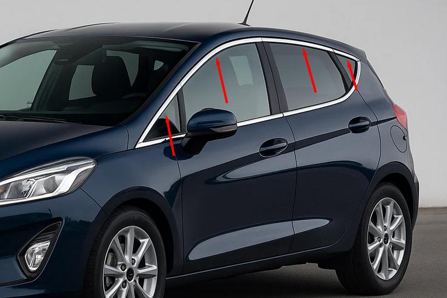 Ford Fiesta 2017– Ikkunoiden ylälistat (8 kpl, ruostumaton teräs) Image