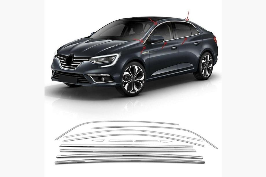 Renault Megane IV 2016–2025 Täydellinen ikkunalistojen sarja (Sedan, 12 kpl, ruostumaton teräs) Carmos - turkkilainen teräs Image