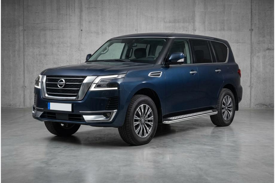 Nissan Patrol Y62 2010–2024 Maydos V2 sivuportaat (2 kpl, alumiini ↗ ruostumaton teräs) Image
