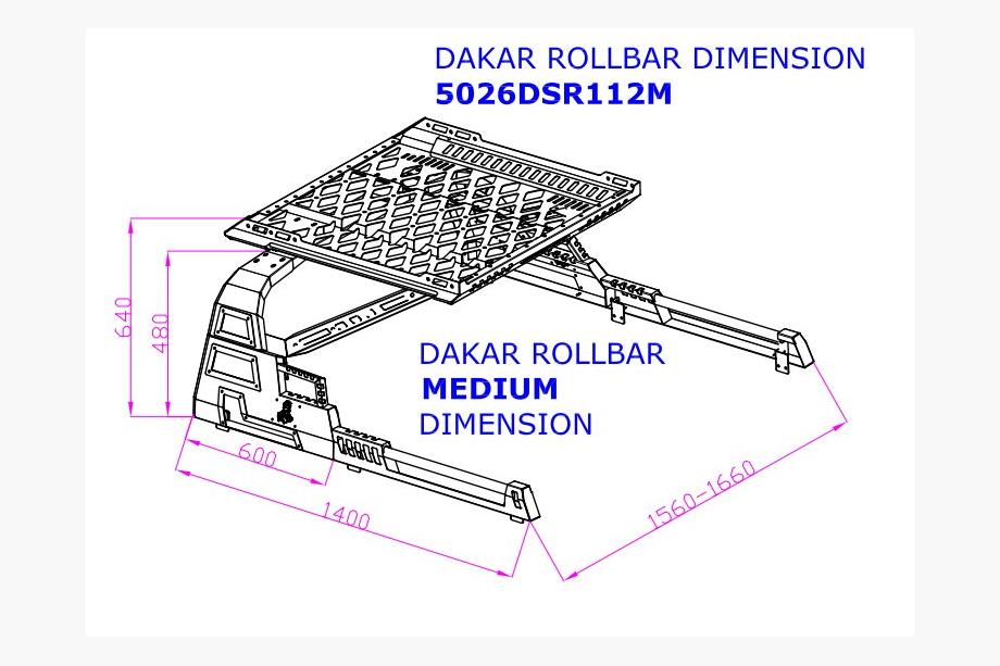Toyota Hilux 2006–2015 Dakar-rollbar telinekorilla (rullakannen kanssa) Kuva 7
