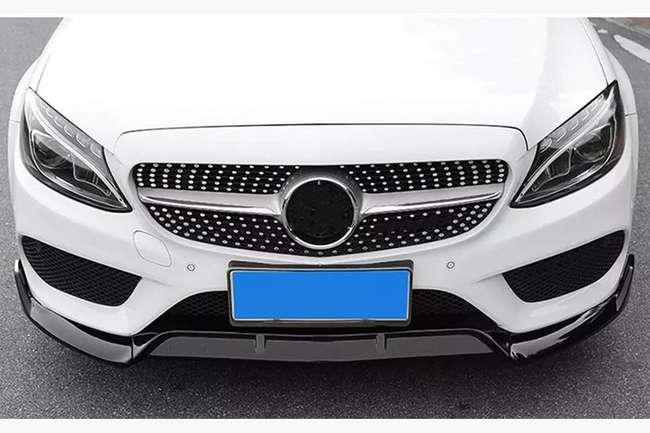 Mercedes C-class W205 2014–2021 Etupuskurin lip spoiler V2 1234 Upgrade (musta, 2014-2018) Image