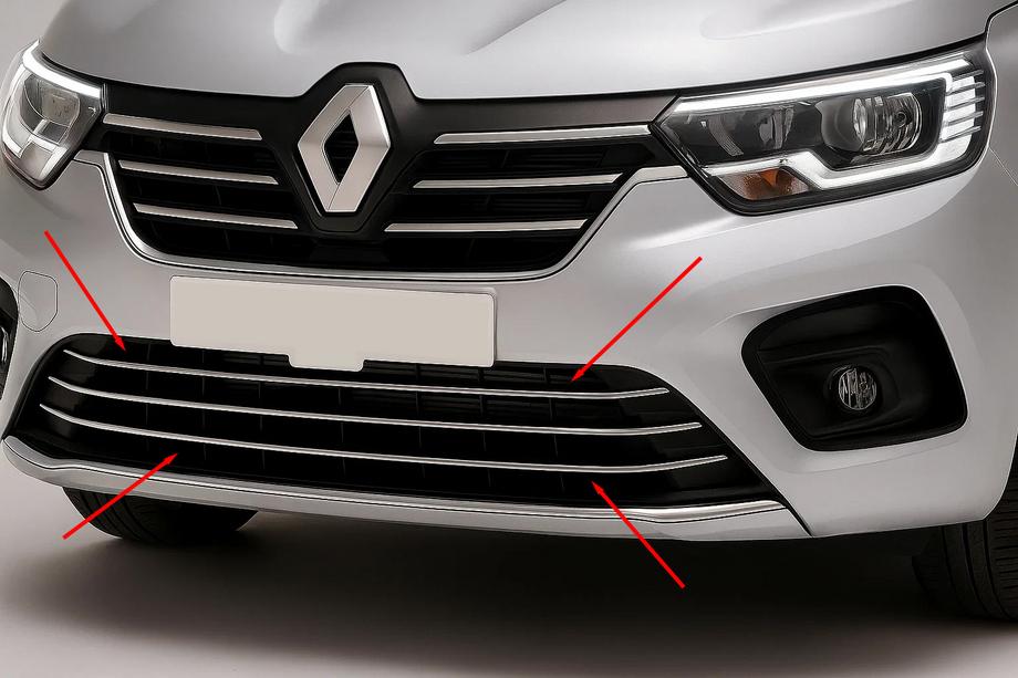 Renault Kangoo/Express 2021– Puskurin säleikön kromilistat (3 kpl, ruostumaton teräs) Image