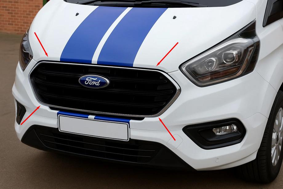 Ford Custom 2013–2022 Kromilistat puskurin säleikköön 2018+ (4 kpl, ruostumaton teräs) OmsaLine – italialainen ruostumaton teräs Image