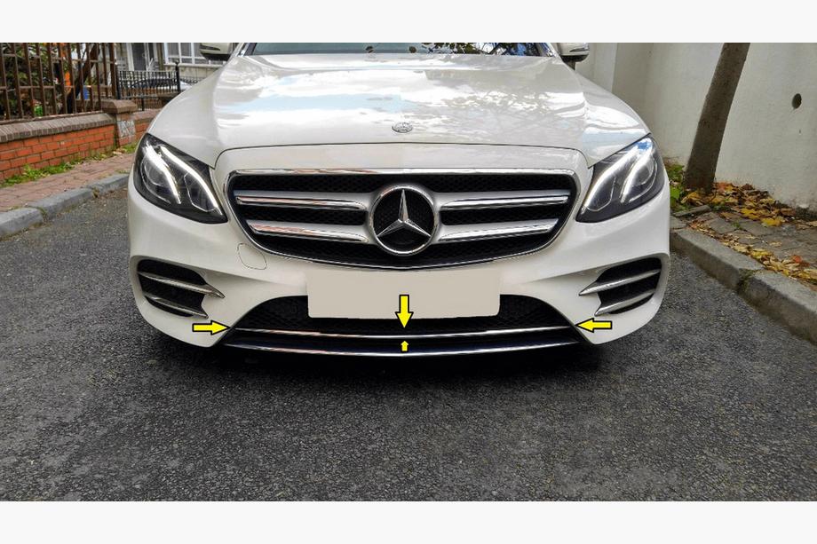 Mercedes E-class W213 2016–2023 Kromilista etupuskuriin 2016-2020 (ruostumaton teräs) Image