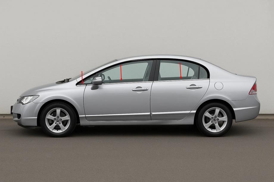 Honda Civic Sedan VIII 2006–2011 Ikkunoiden alareunan kromilistat (6 kpl, ruostumaton teräs) Carmos - turkkilainen teräs Image